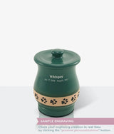 Green Ceramic Angelo Pawprint Small Pet Urn