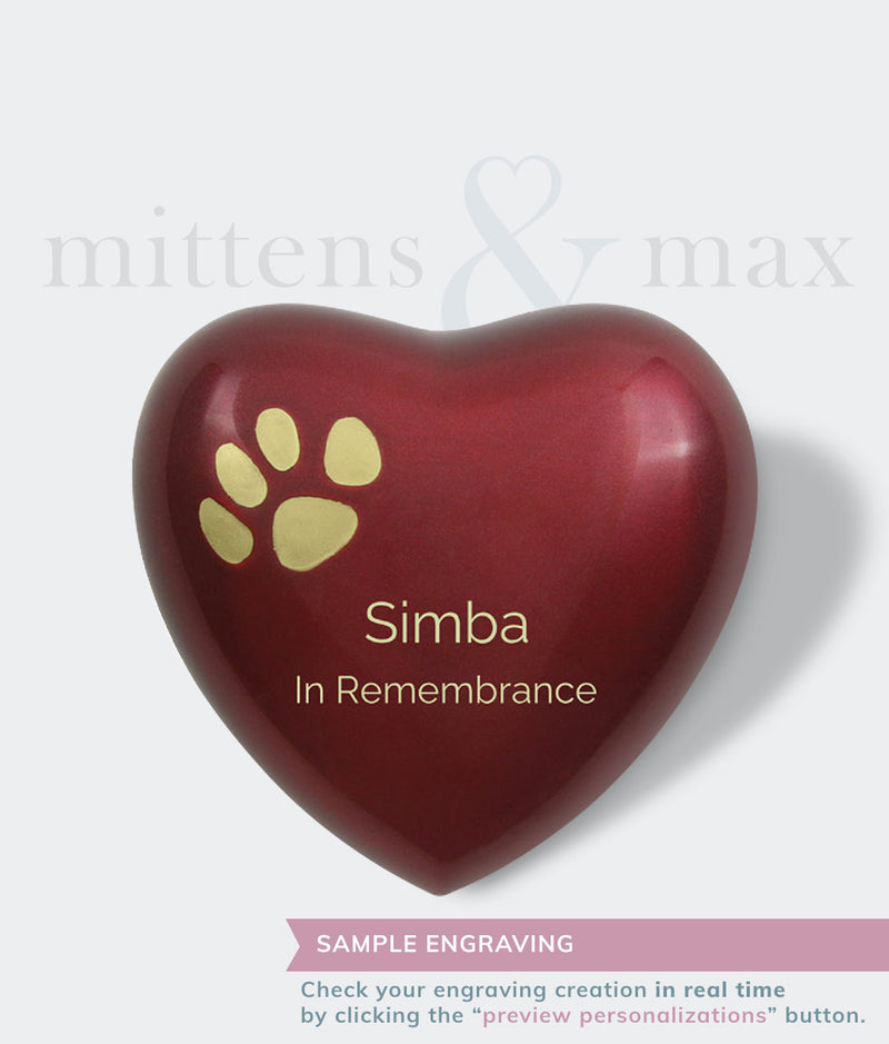 Red Brass Heart Pet Keepsake Urn