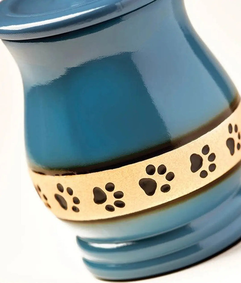 Blue Ceramic Angelo Pawprint Pet Urn