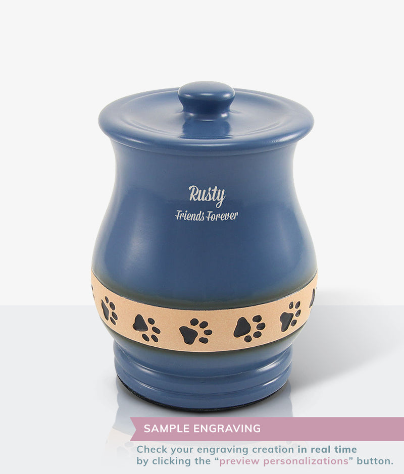 Blue Ceramic Angelo Pawprint Large Pet Urn