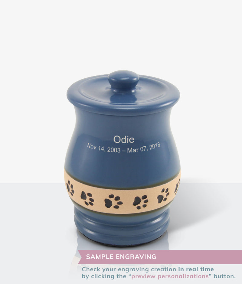 Blue Ceramic Angelo Pawprint Medium Pet Urn