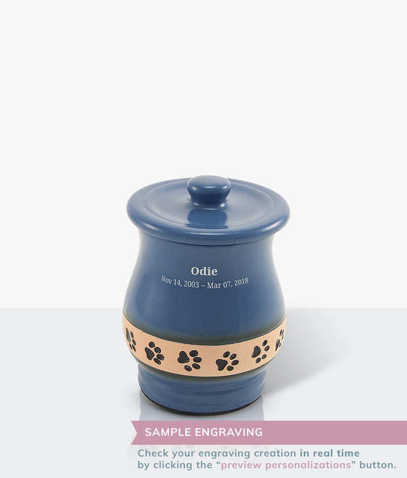 Blue Ceramic Angelo Pawprint Small Pet Urn