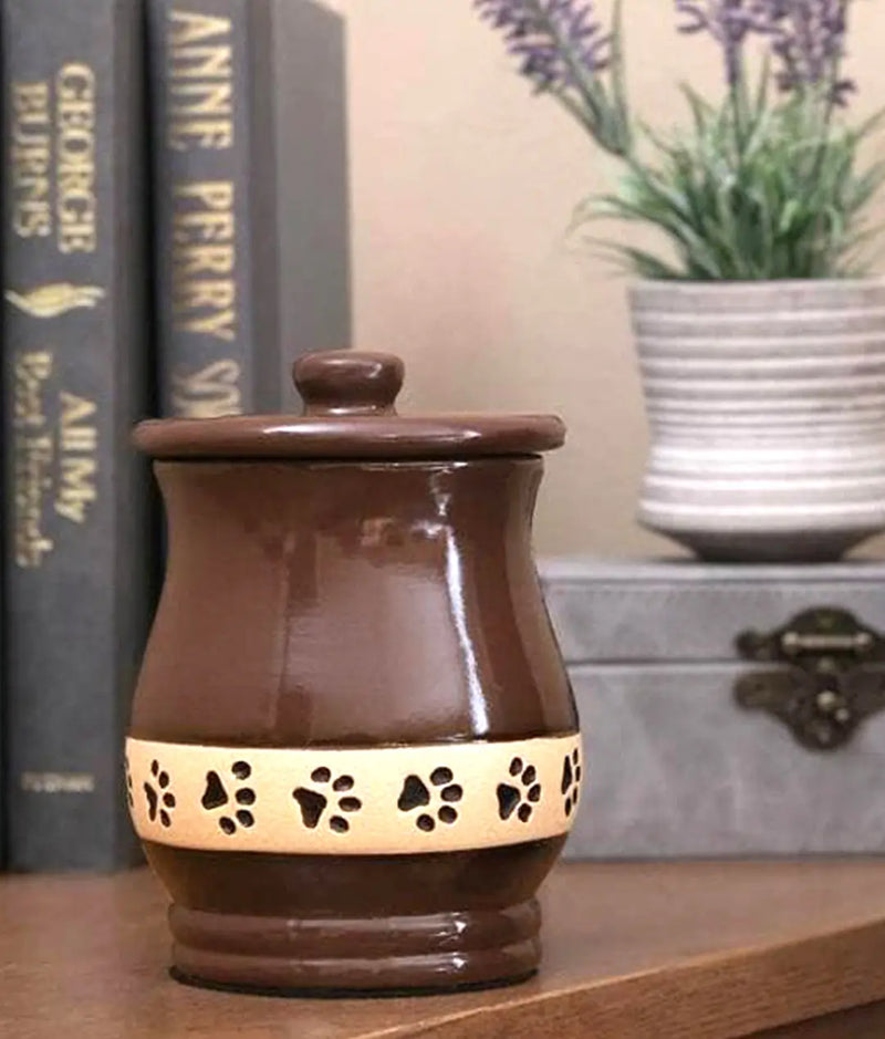 Brown Ceramic Angelo Pawprint Pet Urn