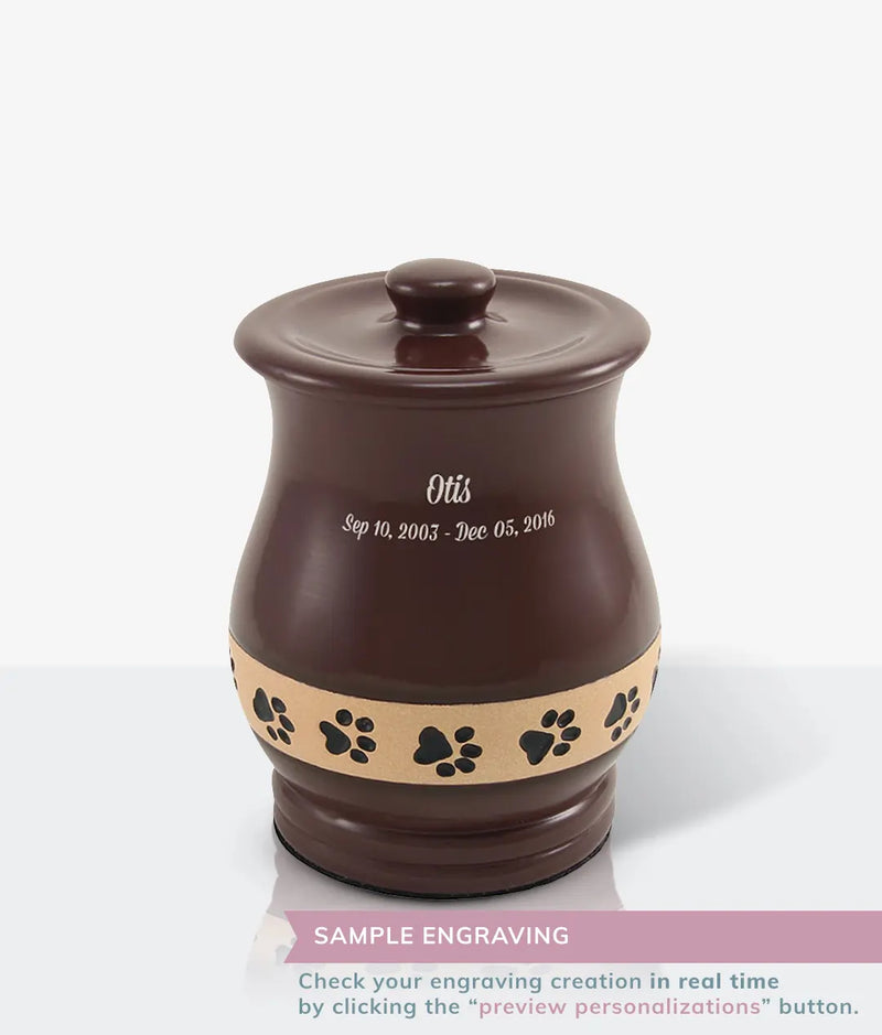 Brown Ceramic Angelo Pawprint Medium Pet Urn