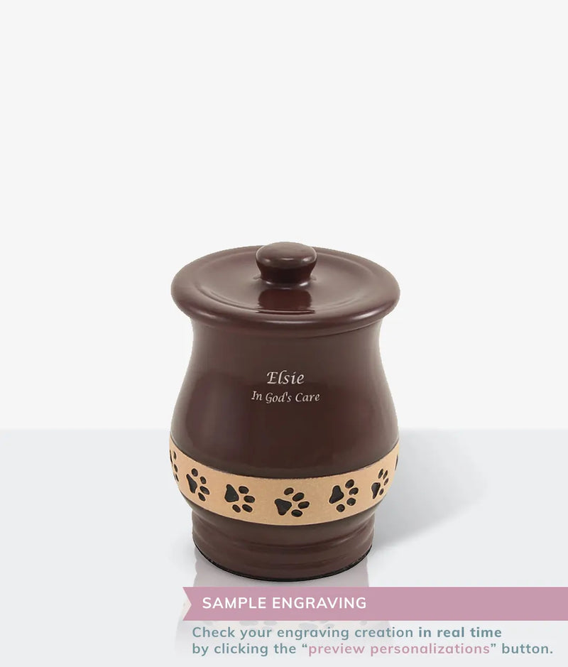 Brown Ceramic Angelo Pawprint Small Pet Urn