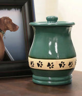 Green Ceramic Angelo Pawprint Pet Urn