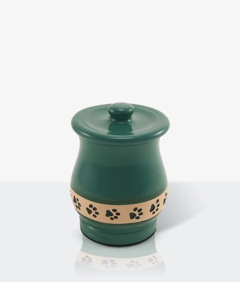 Green Ceramic Angelo Pawprint Small Pet Urn