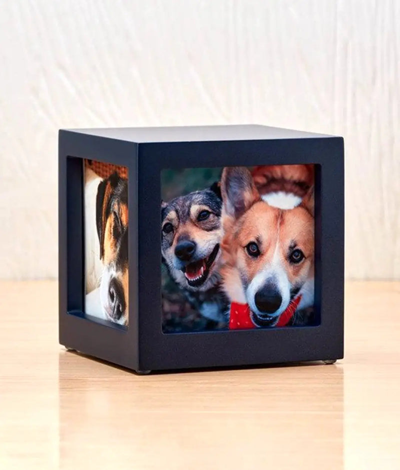 Navy Photo Cube Pet Urn