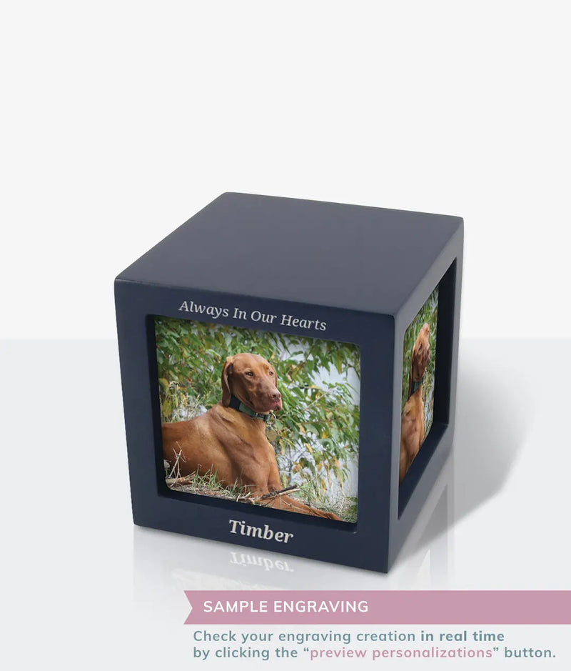 Navy Photo Cube Pet Urn