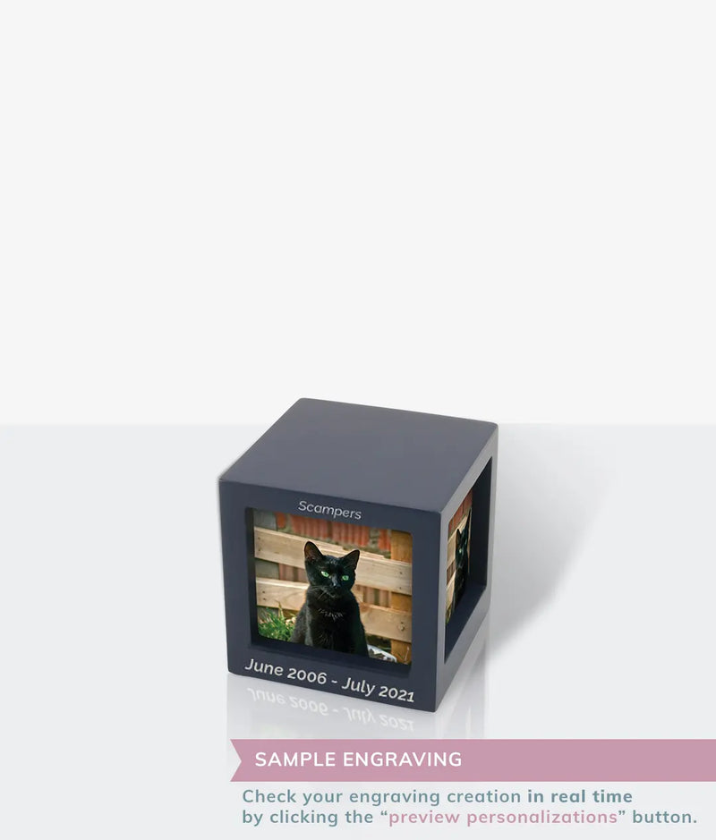 Navy Photo Cube Pet Urn