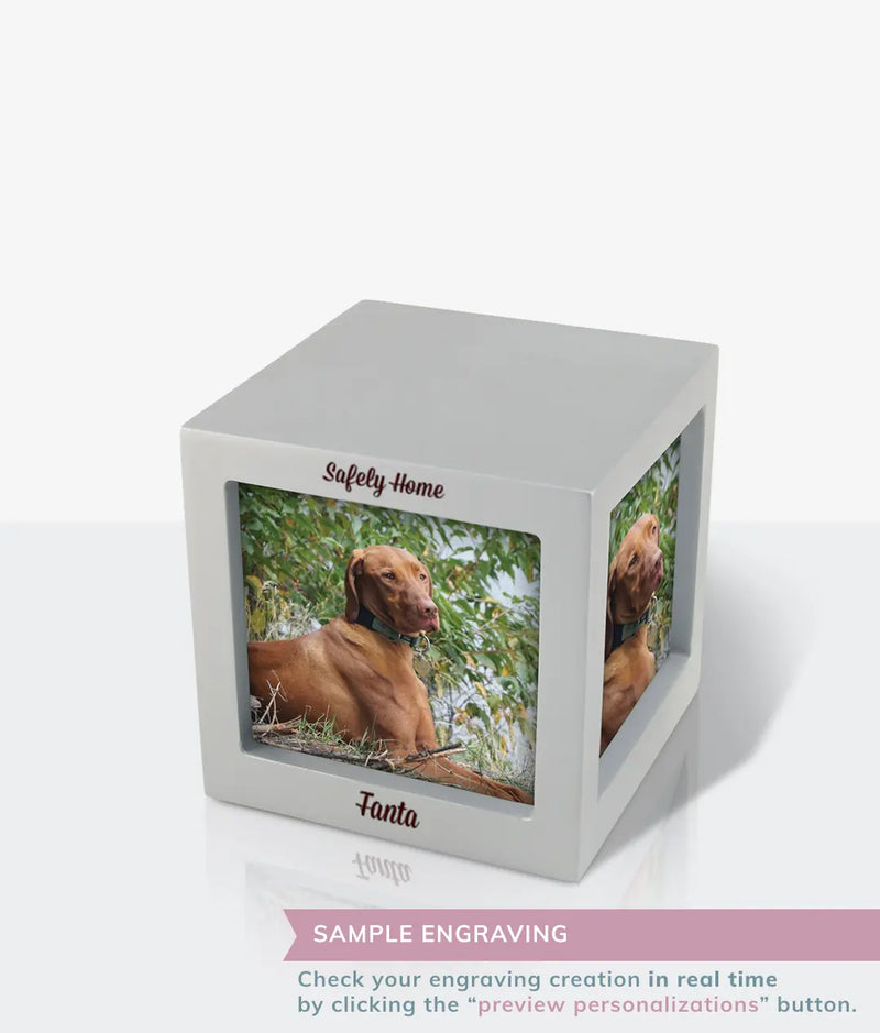 Silver Photo Cube Pet Urn