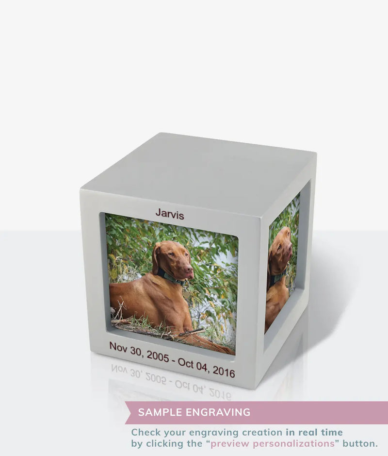 Silver Photo Cube Pet Urn