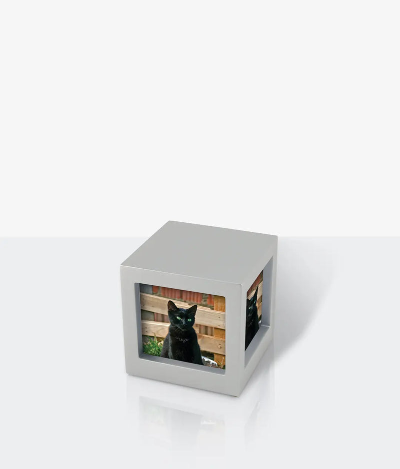 Silver Photo Cube Small Pet Urn