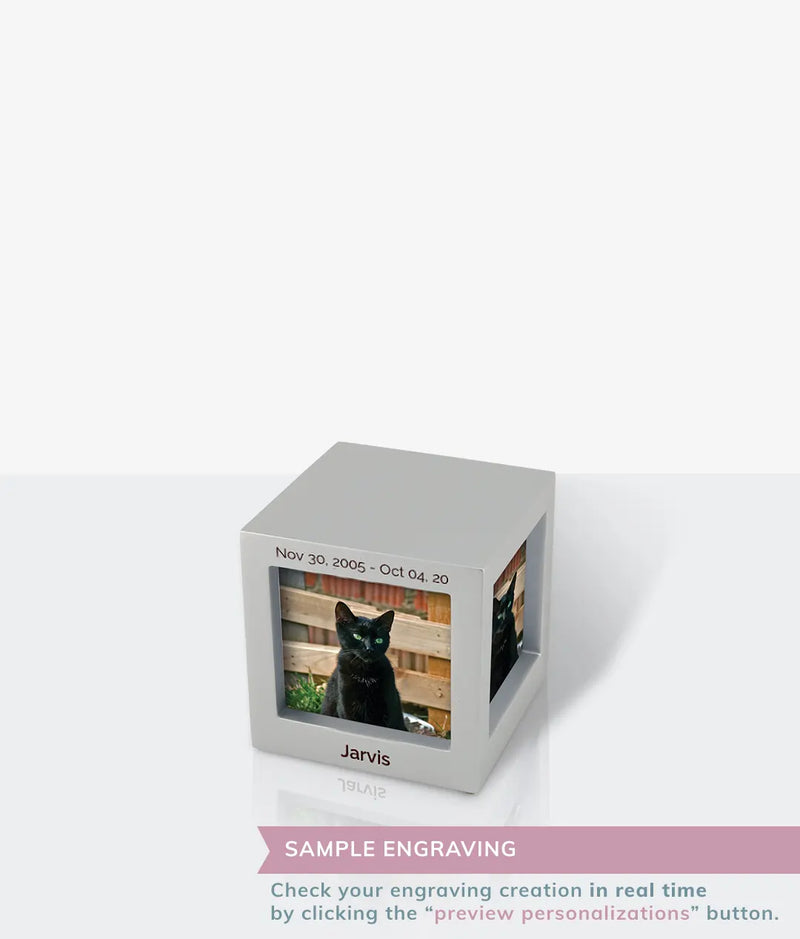 Silver Photo Cube Pet Urn