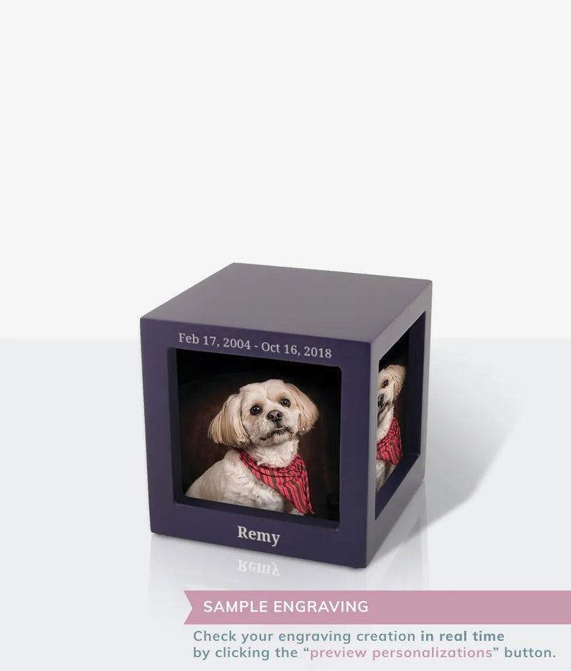 Purple Photo Cube Medium Pet Urn