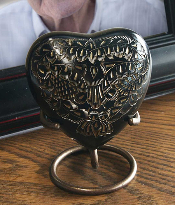 Black Brass Engraved Heart Pet Keepsake Urn