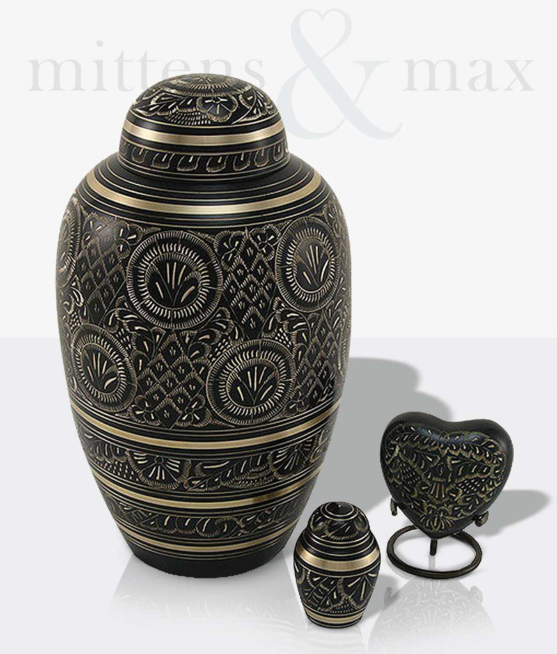 Black Brass Engraved Heart Pet Keepsake Urn