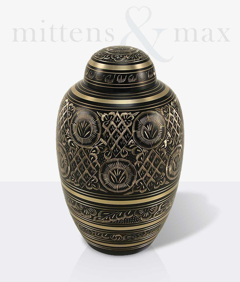 Black Brass Engraved Ornamental Extra Large Pet Urn