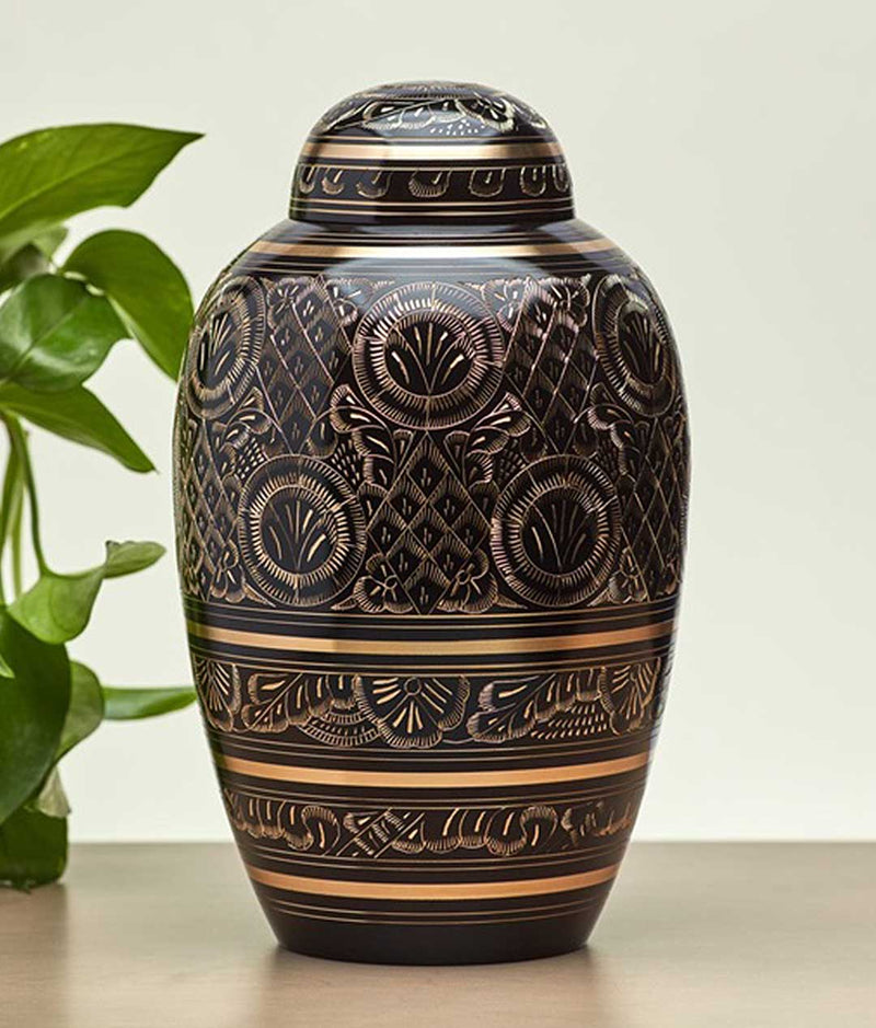 Black Brass Engraved Ornamental Extra Large Pet Urn