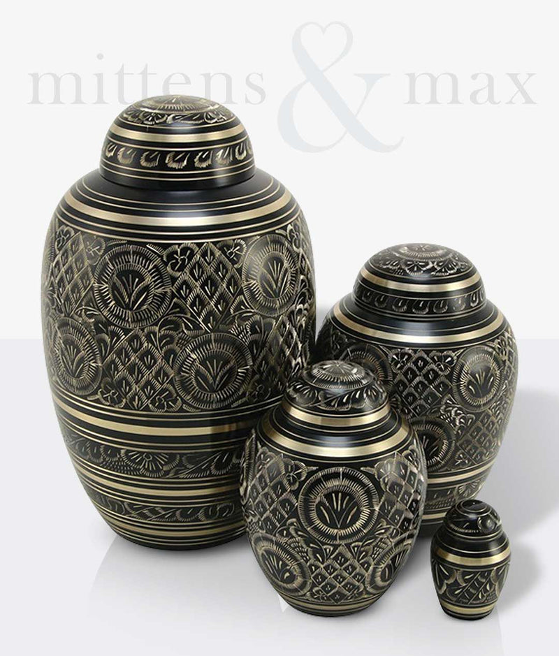 Black Brass Engraved Ornamental Pet Urn