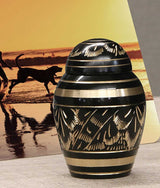 Black Brass Engraved Ornamental Pet Keepsake Urn