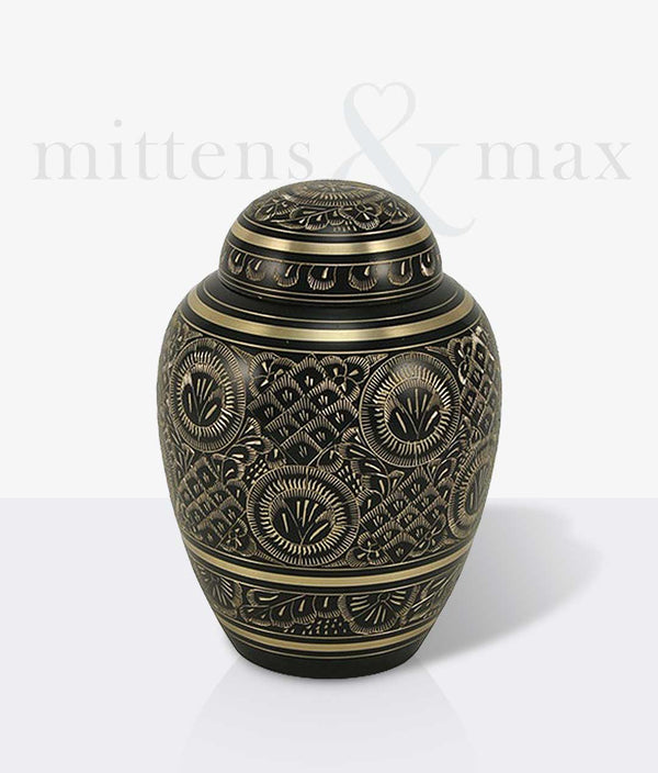 Black Brass Engraved Ornamental Large Pet Urn