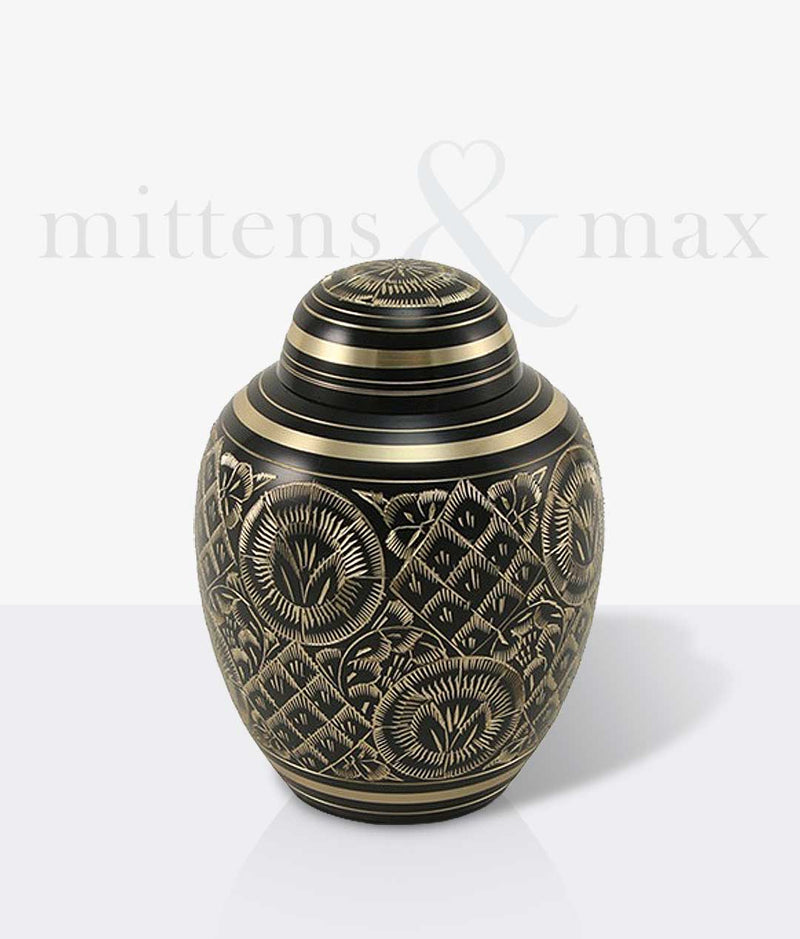 Black Brass Engraved Ornamental Medium Pet Urn
