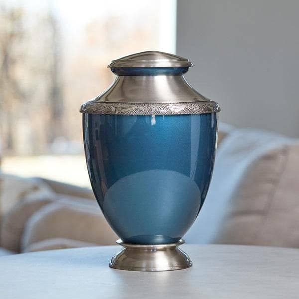 Blue Aluminum with Brass Amaranta Extra Large Pet Urn