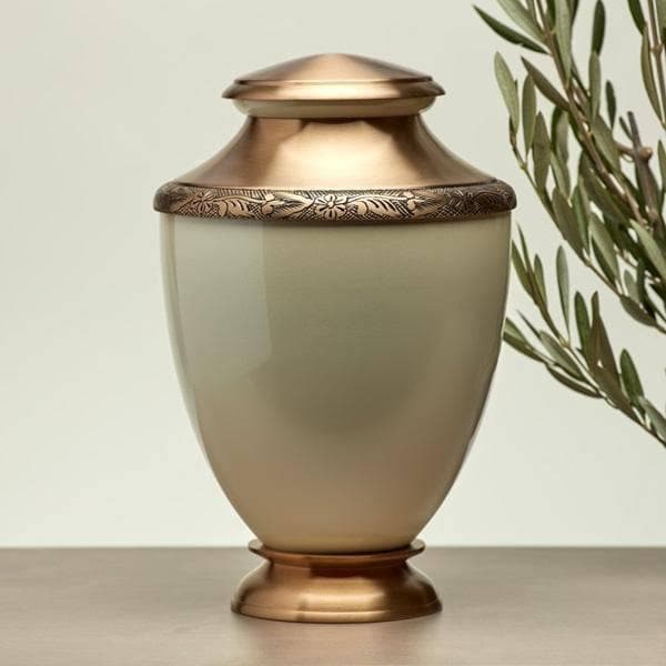 White Aluminum with Brass Amaranta Extra Large Pet Urn