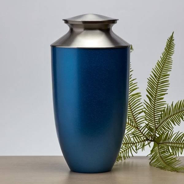 Blue Aluminum with Brass Annie  Extra Large Pet Urn