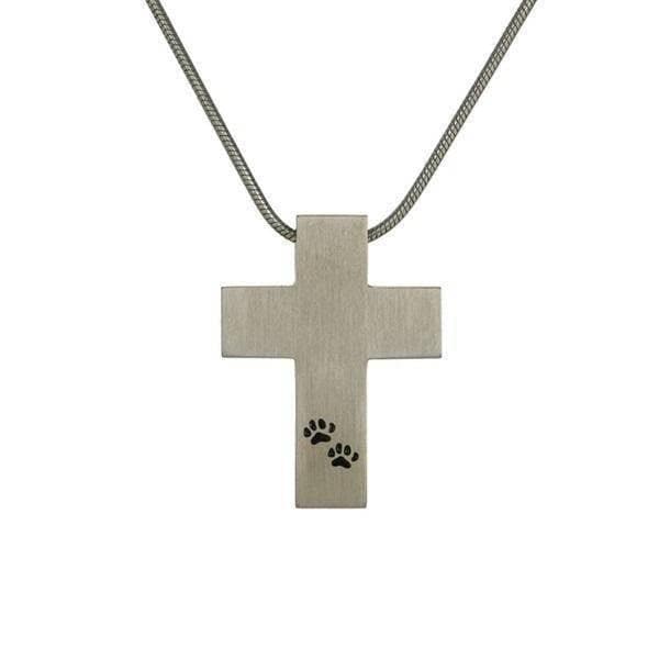 Pewter Stainless Steel Comely Cross Pawprint