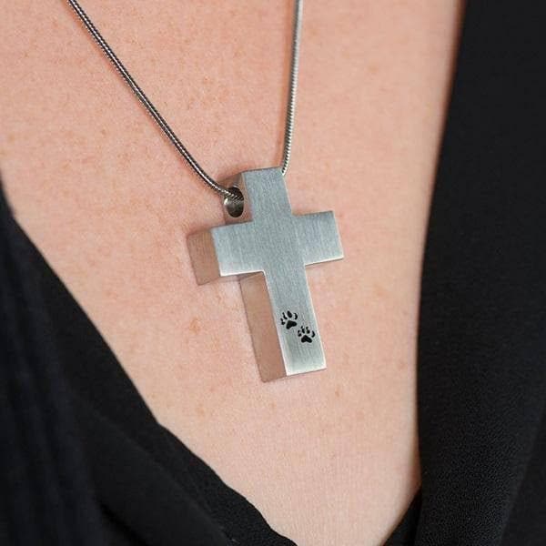 Pewter Stainless Steel Comely Cross Pawprint