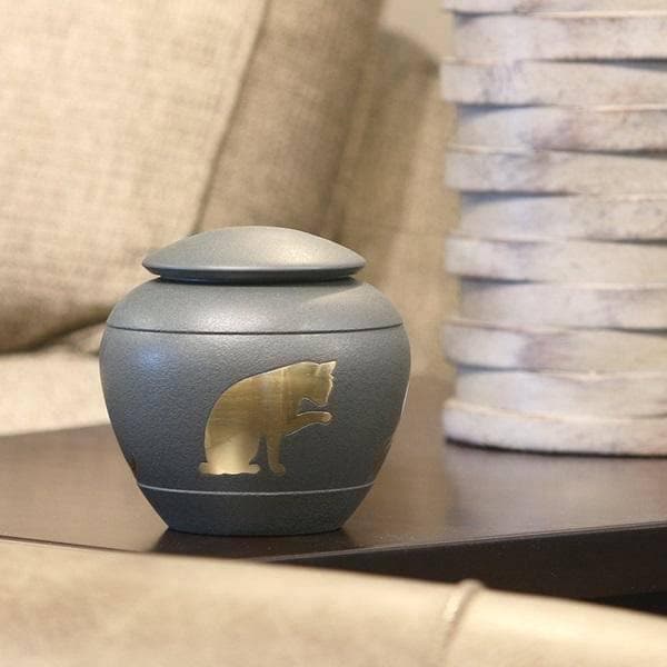 Gray Brass Felina Medium Pet Urn