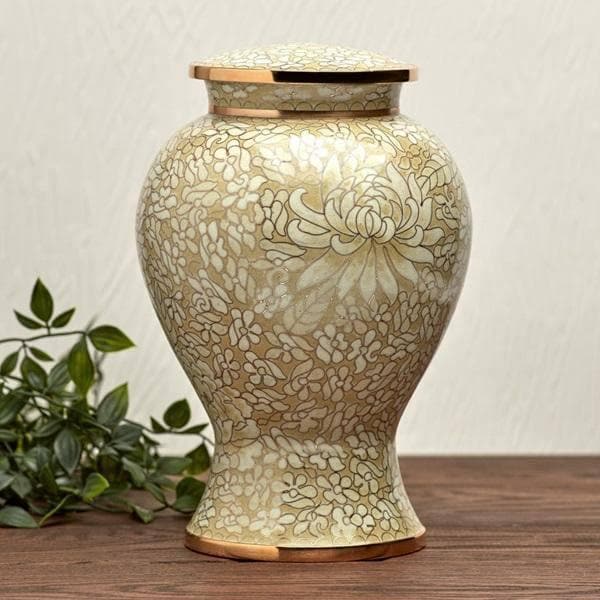 White Cloisonné Floral Extra Large Pet Urn