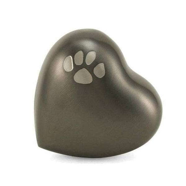 Charcoal Brass Pawprint Heart Pet Keepsake Urn