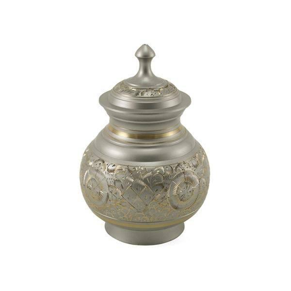 Silver Brass Uriel Engraved Medium Pet Urn